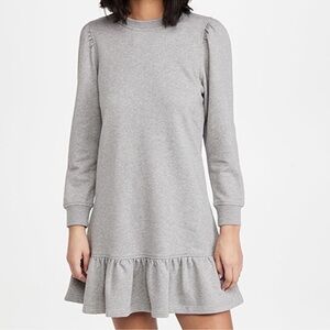 Derek Lam 10 Crosby Gray Midi Sweater Dress with Ruffled Hem and Puff Sleeves